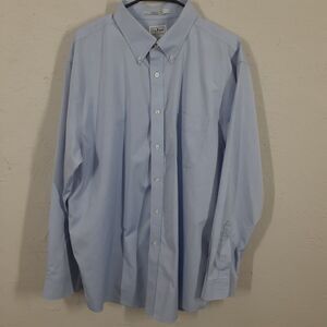 LL Bean Mens 17.5-34 Blue Wrinkle Free Slightly Fitted Long Sleeve Button Up...